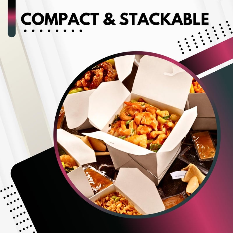 Green Direct 16 oz. Chinese Take Out Boxes â€“ White Paper Food Containers with Metal Handle, Pack of 50 â€“ Disposable To Go Boxes for Leftovers, Party Favors, Meal Prep, and Storage - Image 4